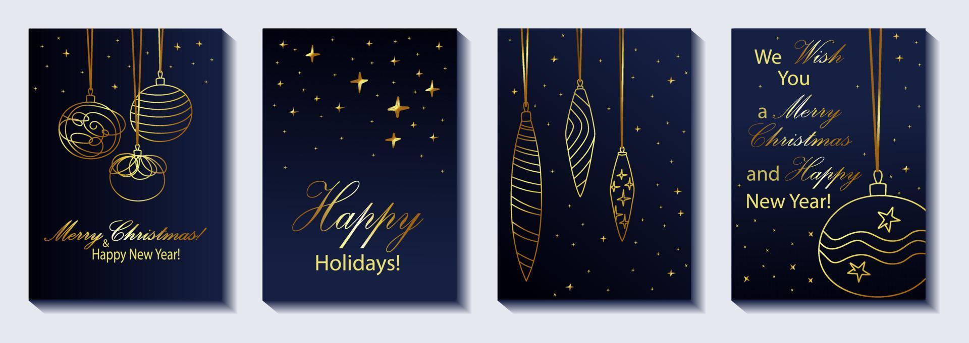 Christmas greeting cards with golden baubles vector illustration