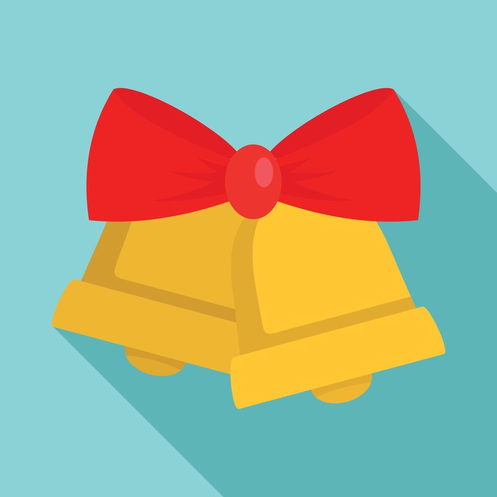 Xmas gold bell icon, flat style vector