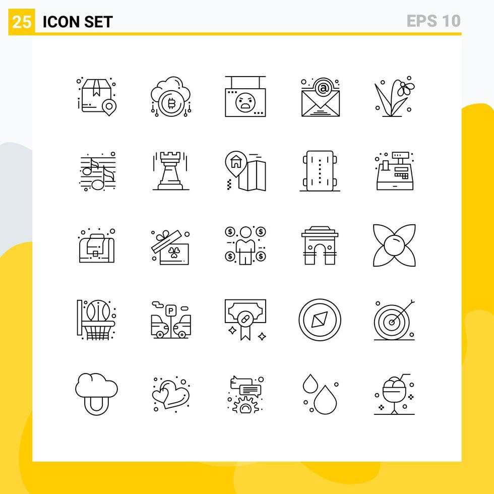 Mobile Interface Line Set of 25 Pictograms of subscription email bitcoind shop hanging Editable Vector Design Elements