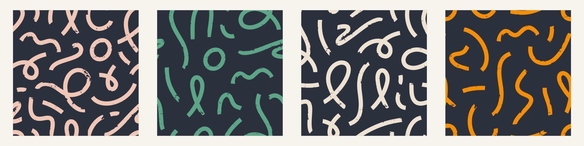 Set of Aesthetic Contemporary printable seamless pattern with abstract Minimal elegant line brush stroke shapes and line in retro colors. vector