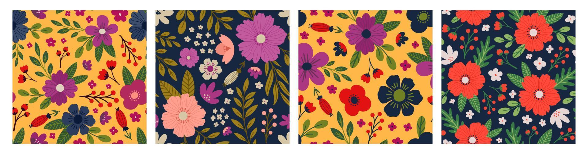 patrón estético contemporáneo imprimible sin costuras con diseño de impresión botánica de primavera. manzanilla decorativa, flores y hojas. fondo boho pastel en estilo minimalista de mediados de siglo para tela vector