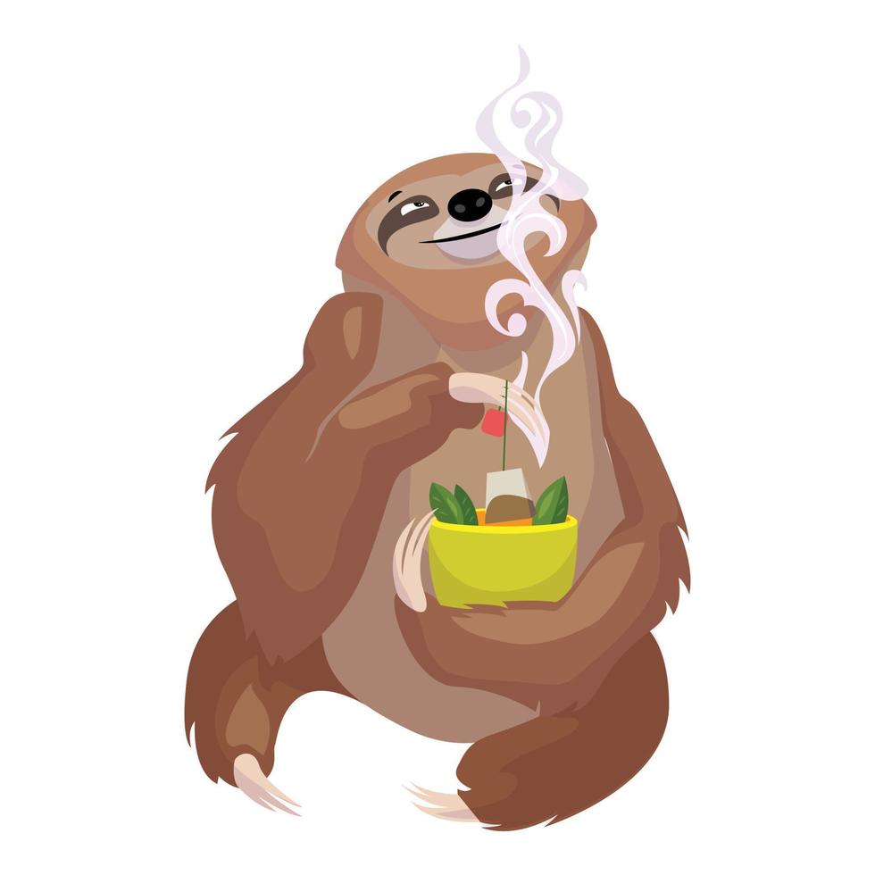 Sloth eating icon, cartoon style vector