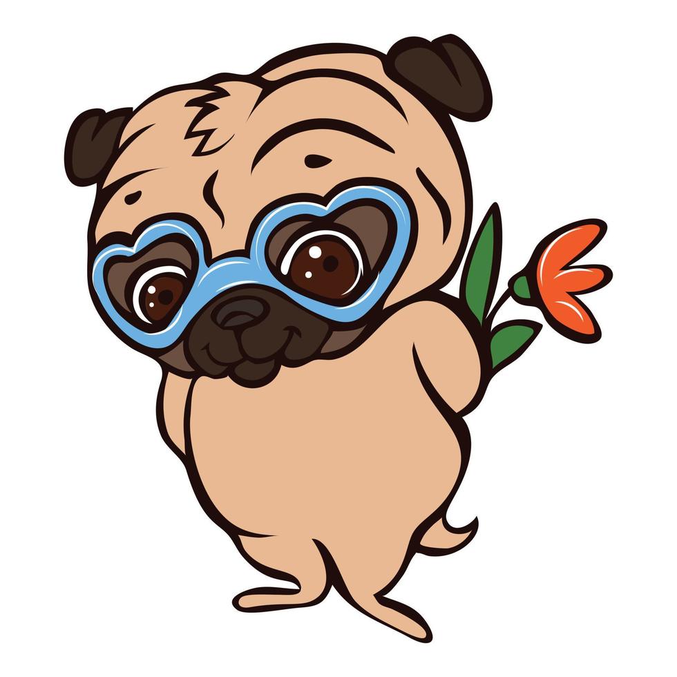 icono de flor pug, estilo de dibujos animados vector