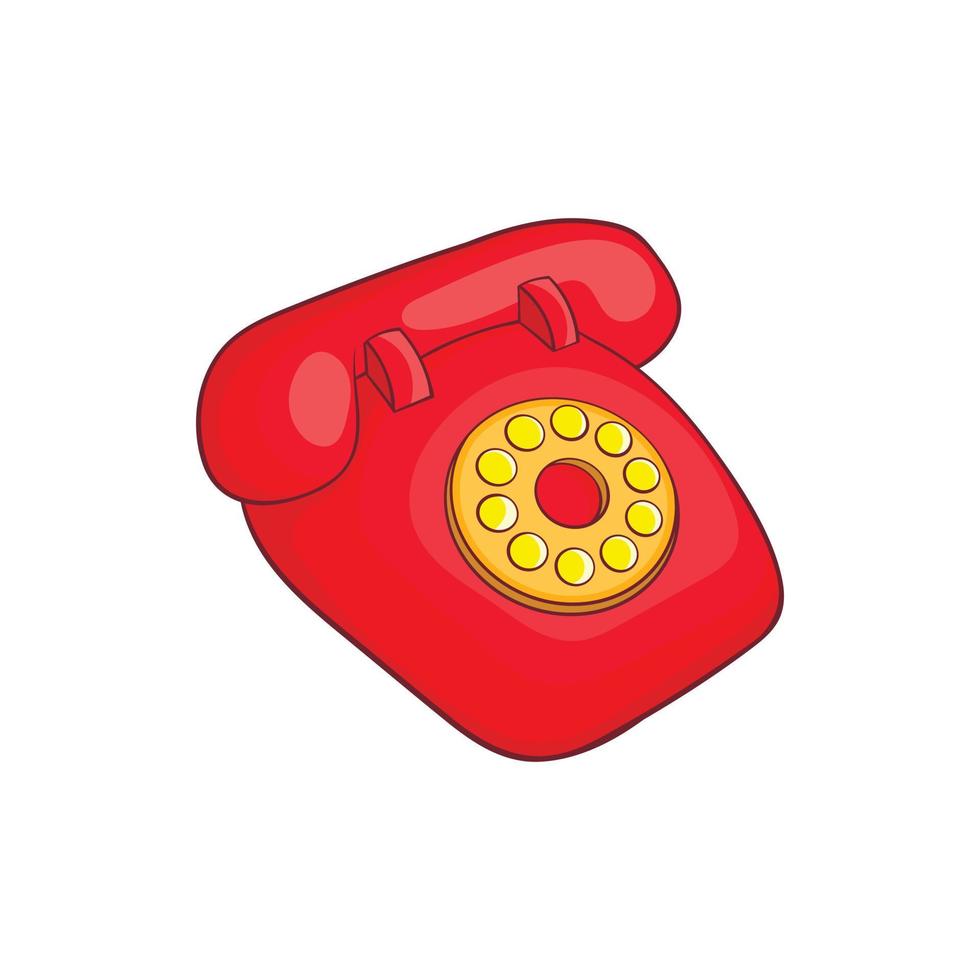 Retro red telephone icon, cartoon style vector