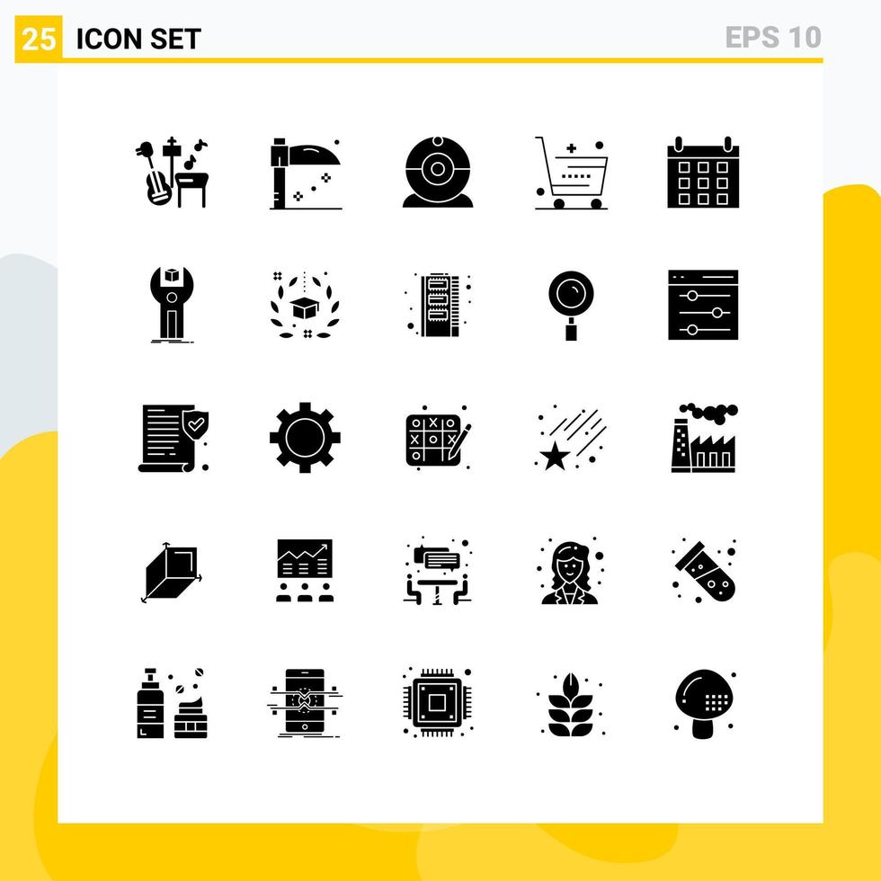 Pack of 25 creative Solid Glyphs of sdk holidays devices calendar shop Editable Vector Design Elements