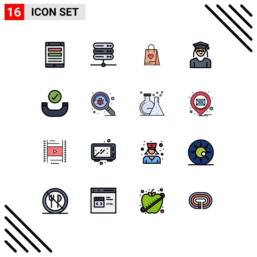 Set of 16 Modern UI Icons Symbols Signs for checked woman shopping graduation cap Editable Creative Vector Design Elements