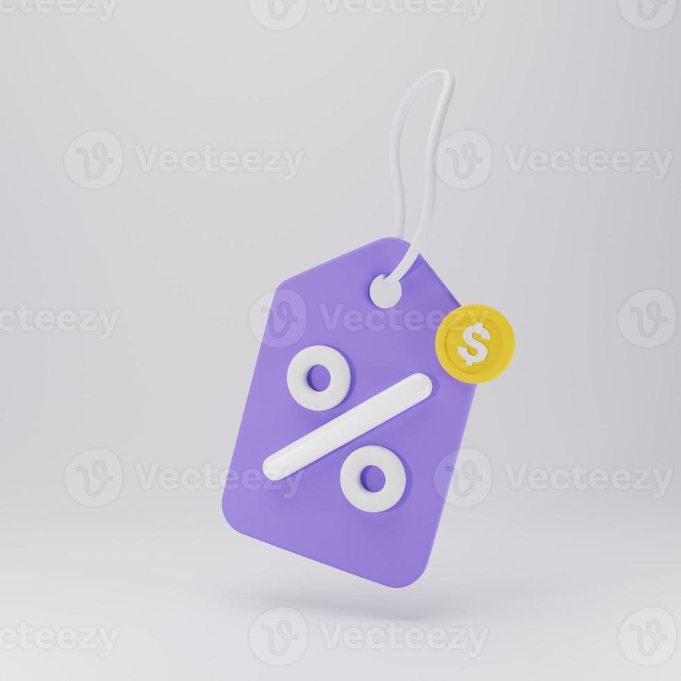 3D rendering illustration Cartoon minimal online shopping tag price. discount coupon of cash for future use. Label tag with percentage. Special offer promotion. sales with an excellent offer photo