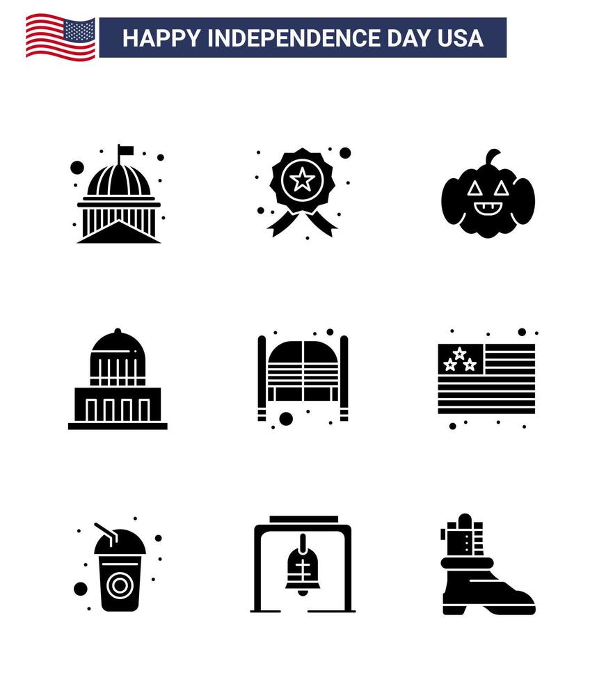 Set of 9 USA Day Icons American Symbols Independence Day Signs for doors usa police landmark building Editable USA Day Vector Design Elements