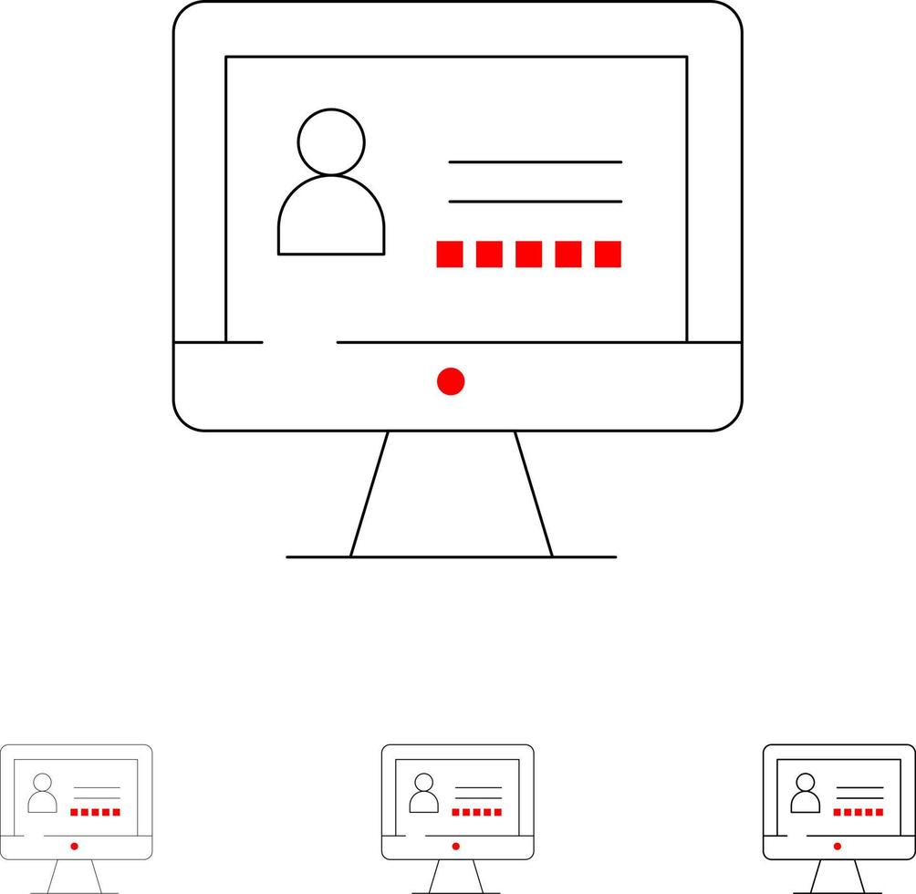 Computer Internet Security Bold and thin black line icon set vector