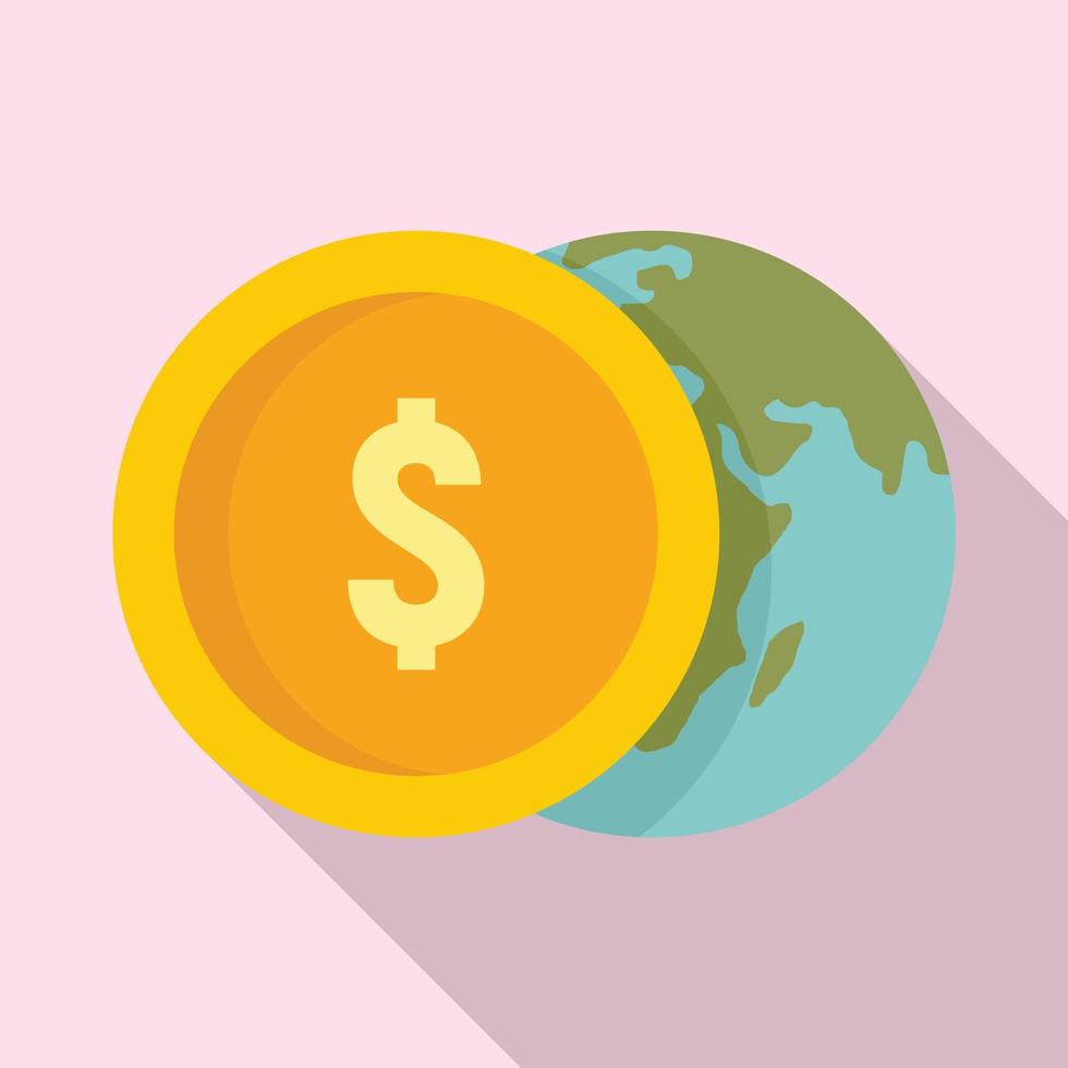 Global dollar transfer icon, flat style vector