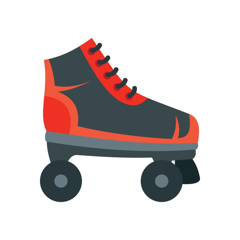 Red black roller skates icon, flat style vector