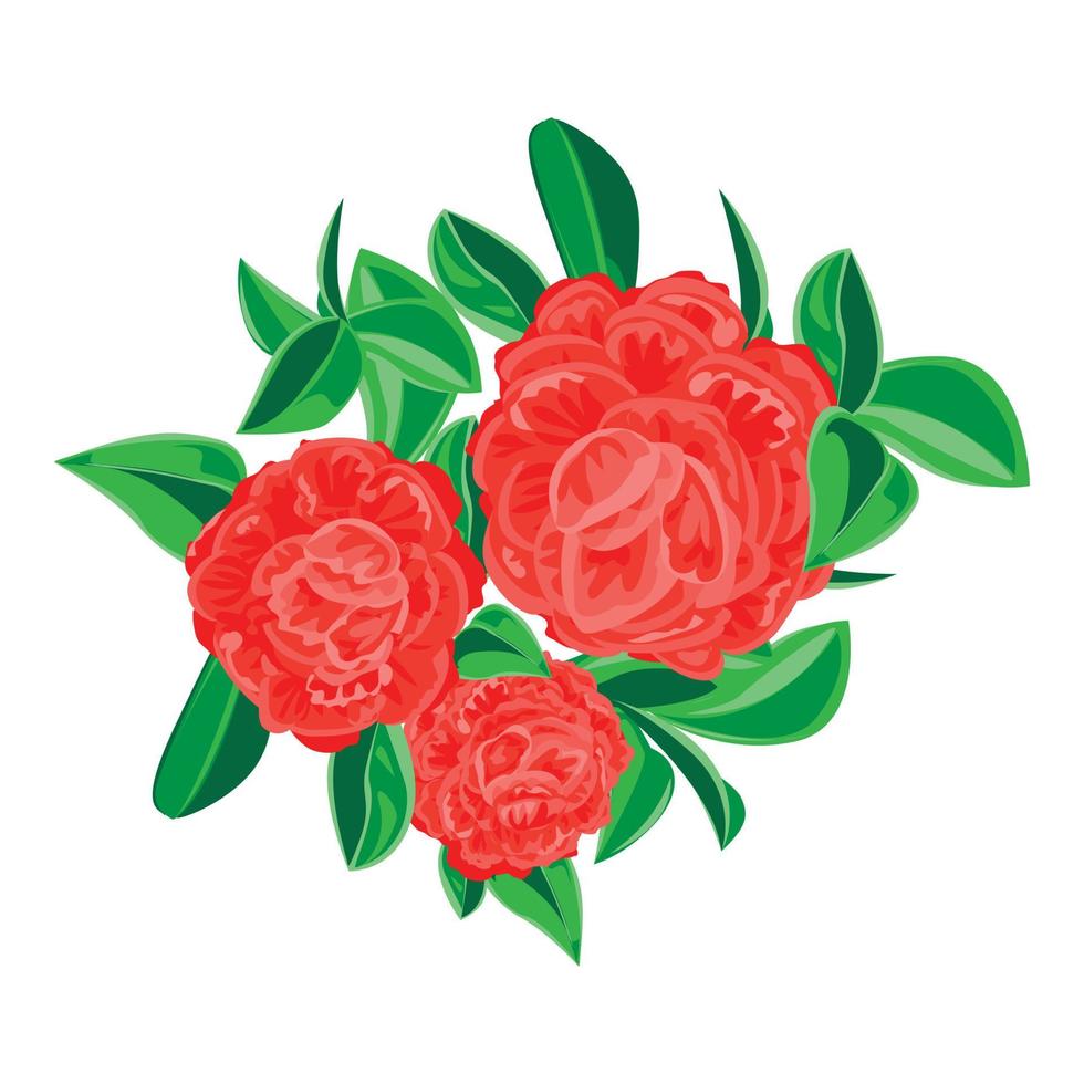 Red camellia icon, cartoon style vector