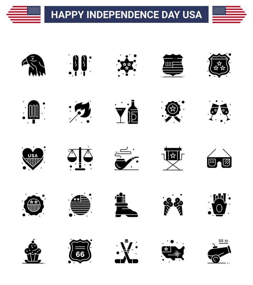 conjunto de 25 iconos del día de los ee.uu. símbolos americanos signos del día de la independencia para el escudo signo de seguridad militar estadounidense elementos de diseño vectorial editables del día de los ee.uu. vector