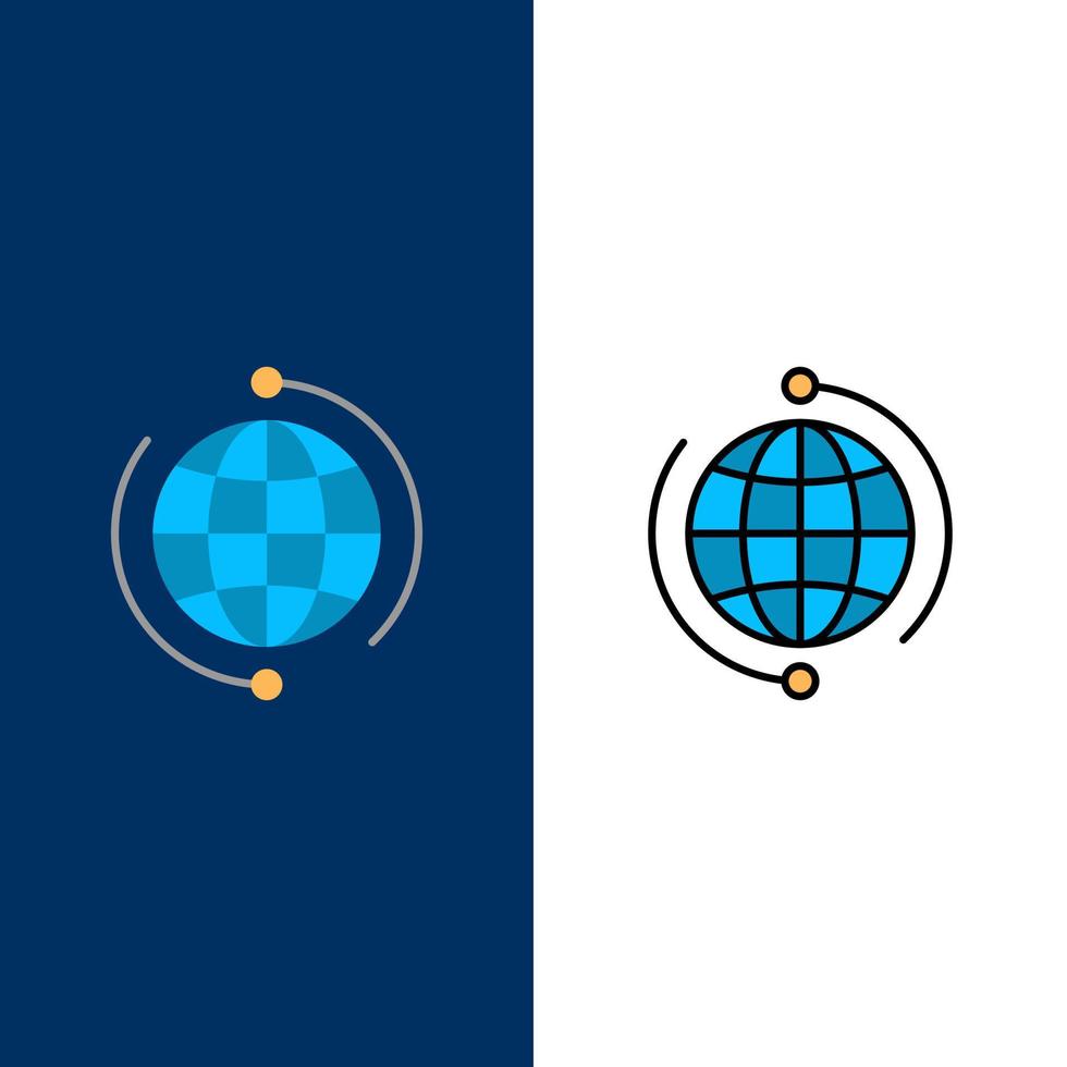 Globe Business Connect Connection Global Internet World  Icons Flat and Line Filled Icon Set Vector Blue Background