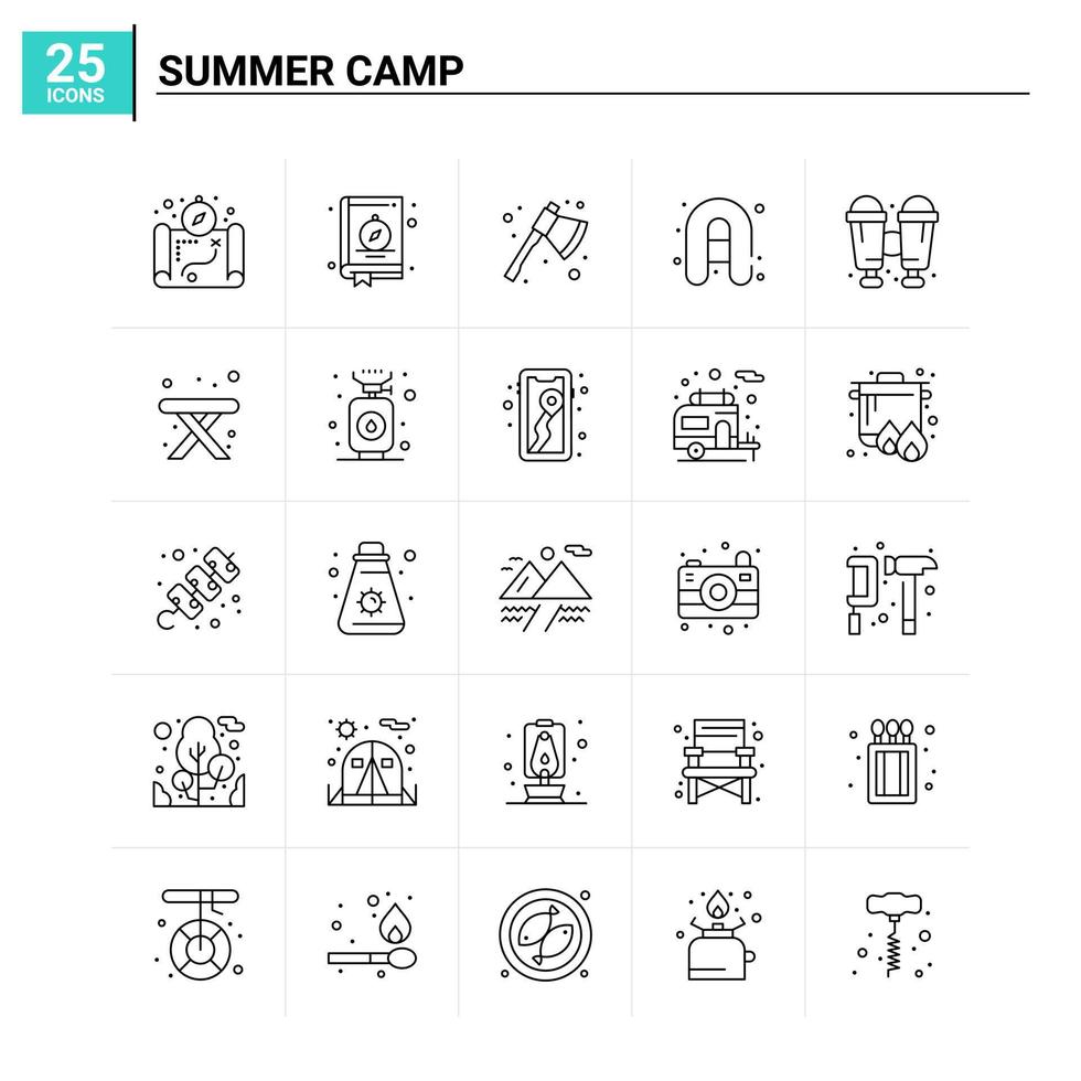 25 Summer Camp icon set vector background