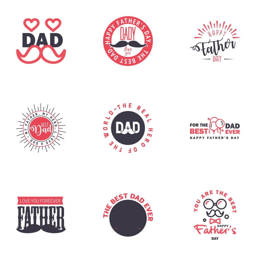 Set of Happy Fathers day elements 9 Black and Pink Vector illustration Editable Vector Design Elements