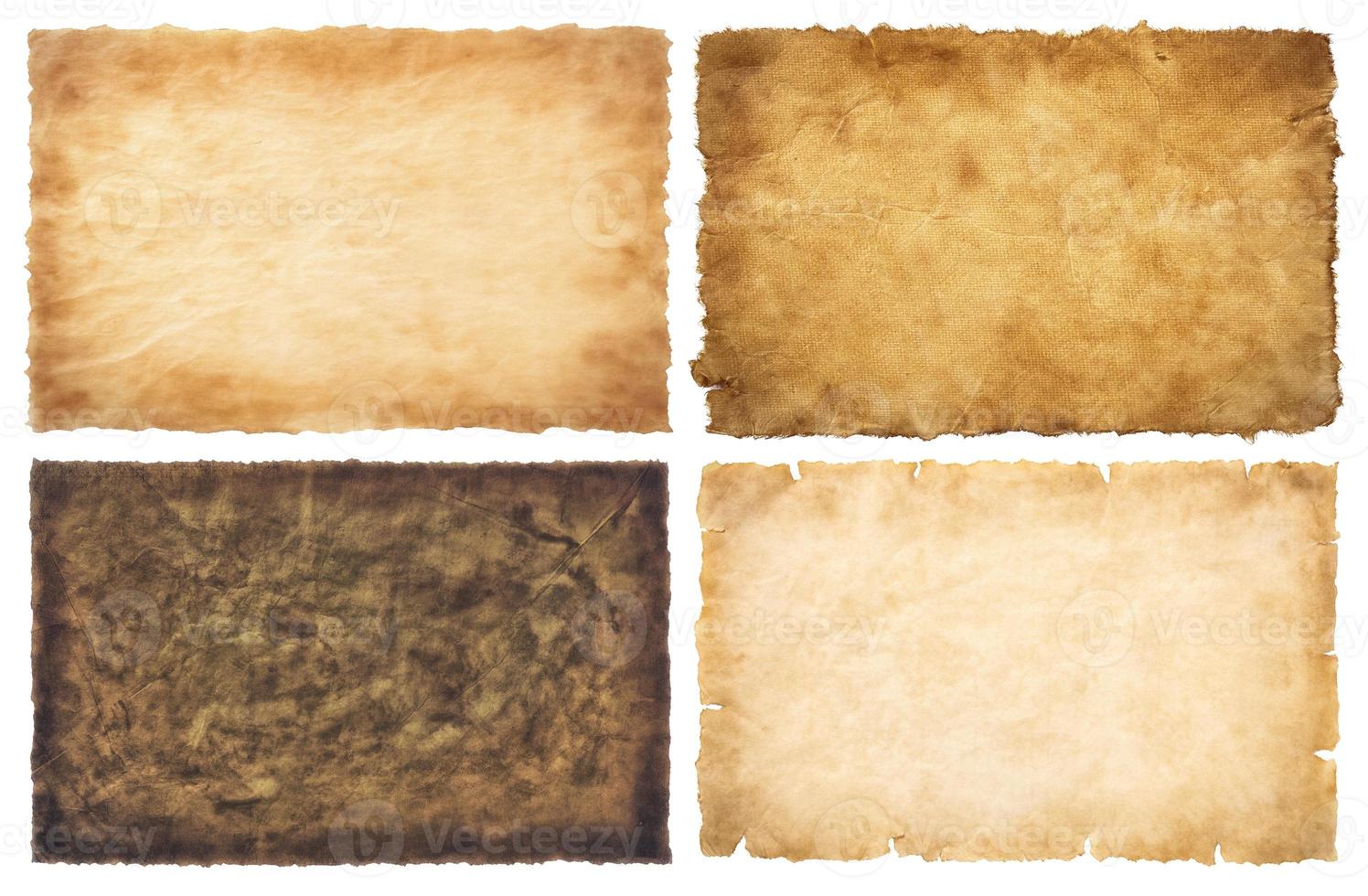 collection set old parchment paper sheet vintage aged or texture isolated on white background photo