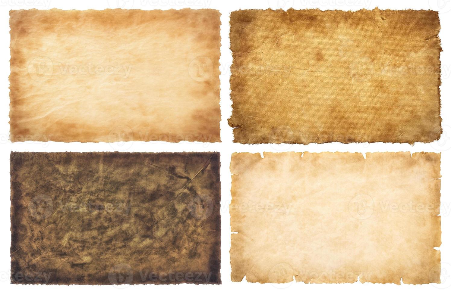 collection set old parchment paper sheet vintage aged or texture isolated on white background photo