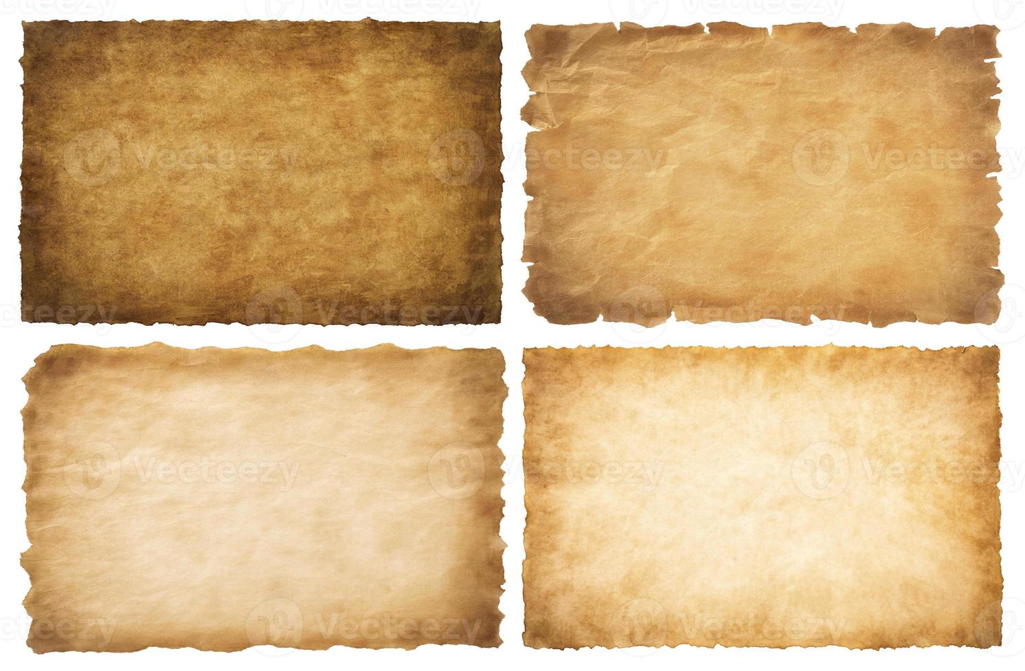 collection set old parchment paper sheet vintage aged or texture isolated on white background photo