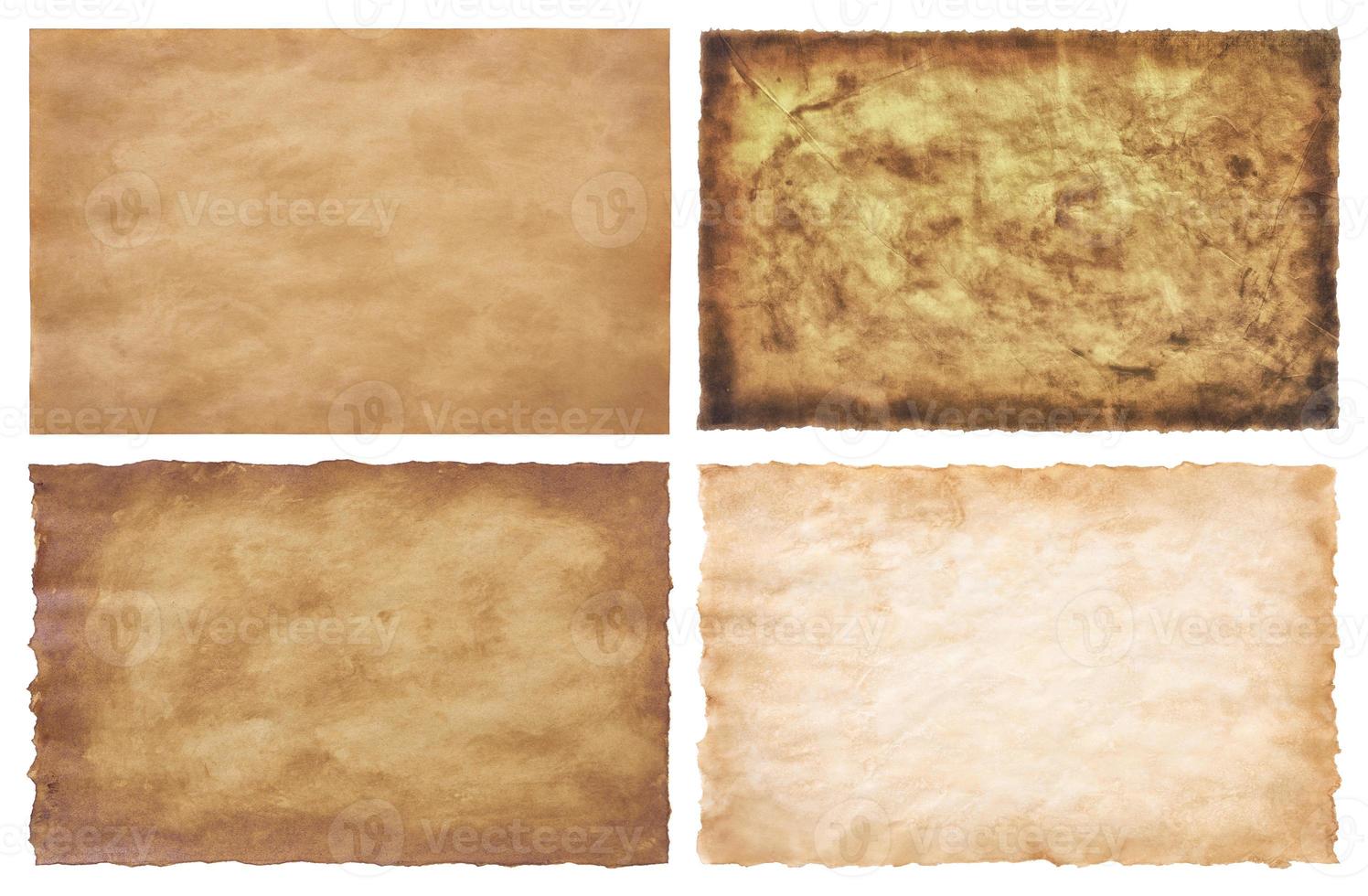 collection set old parchment paper sheet vintage aged or texture isolated on white background photo