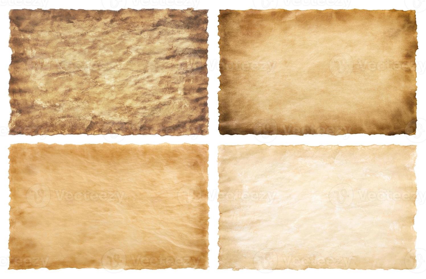 collection set old parchment paper sheet vintage aged or texture isolated on white background photo