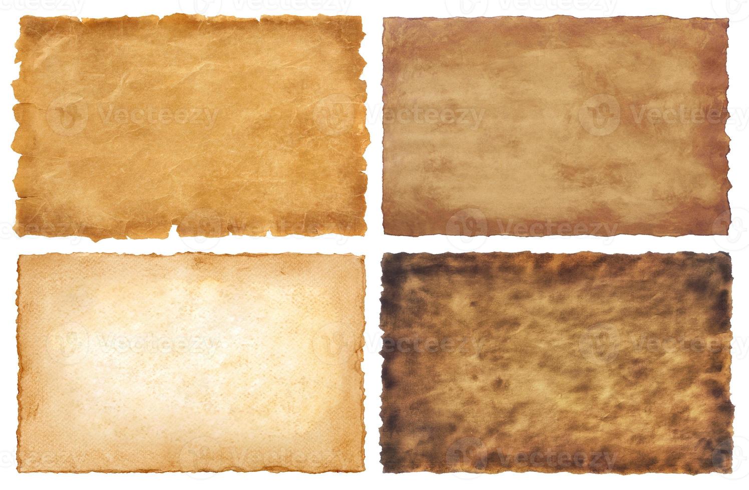 collection set old parchment paper sheet vintage aged or texture isolated on white background photo