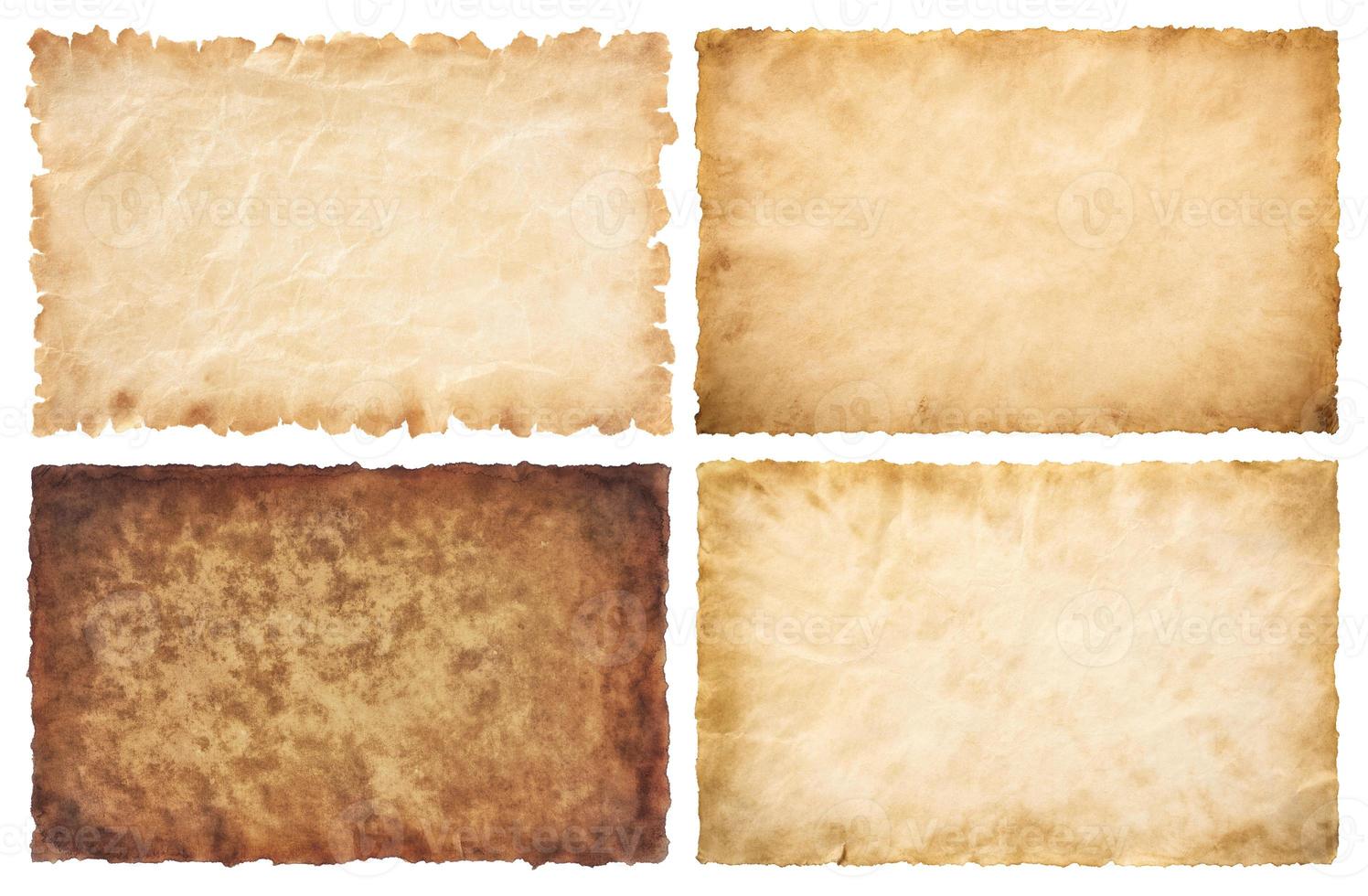 collection set old parchment paper sheet vintage aged or texture isolated on white background photo