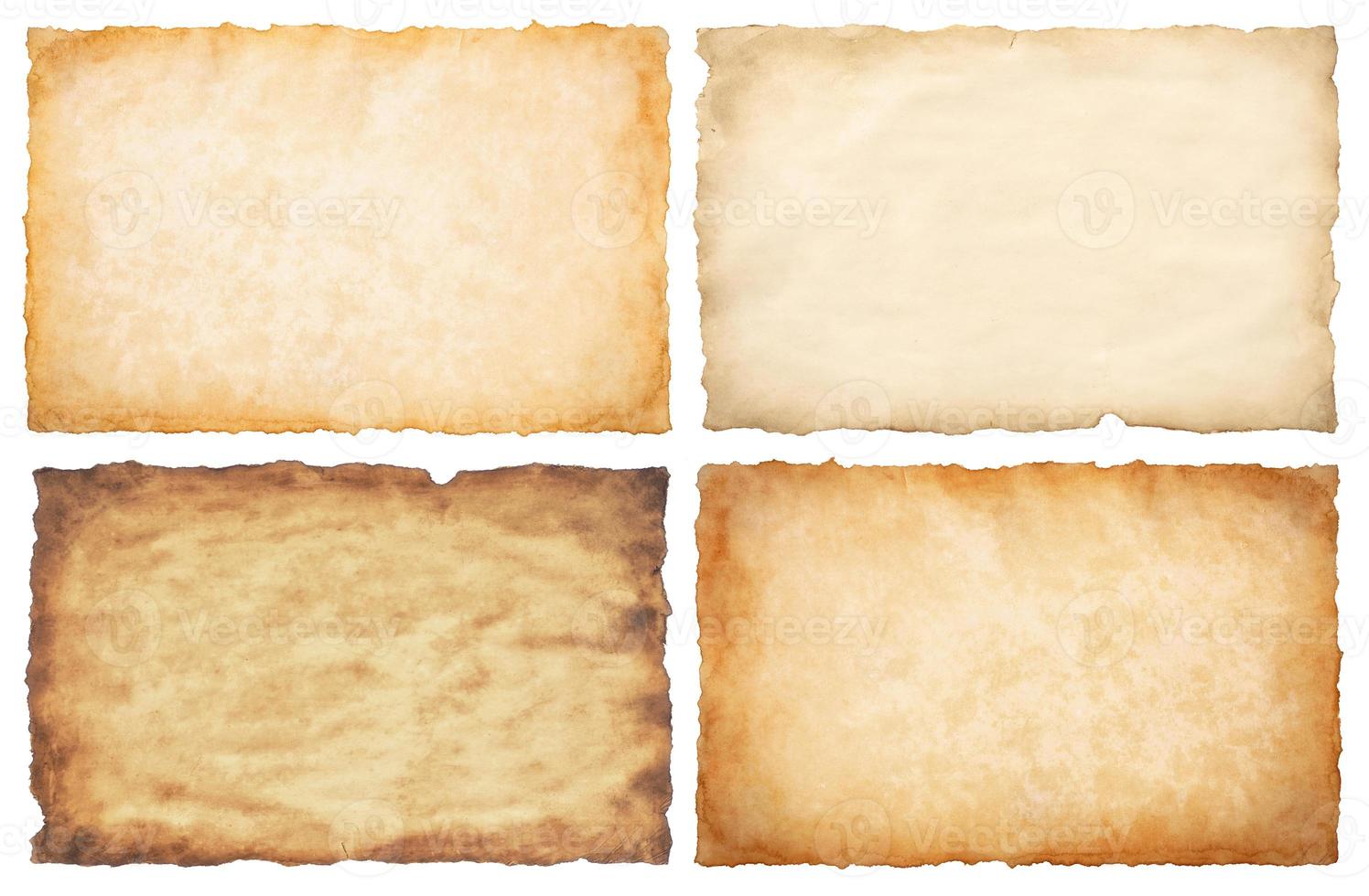 collection set old parchment paper sheet vintage aged or texture isolated on white background photo