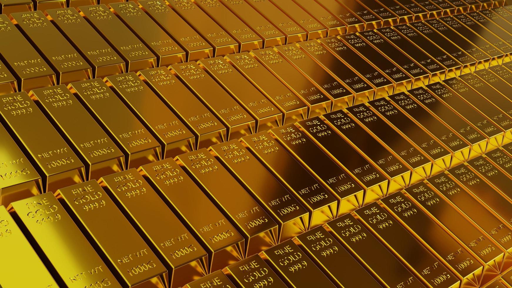 3d rendering Stack close-up Gold Bars, the weight of Gold Bars 1000 grams Concept of wealth and reserve. Concept of success in business and finance photo
