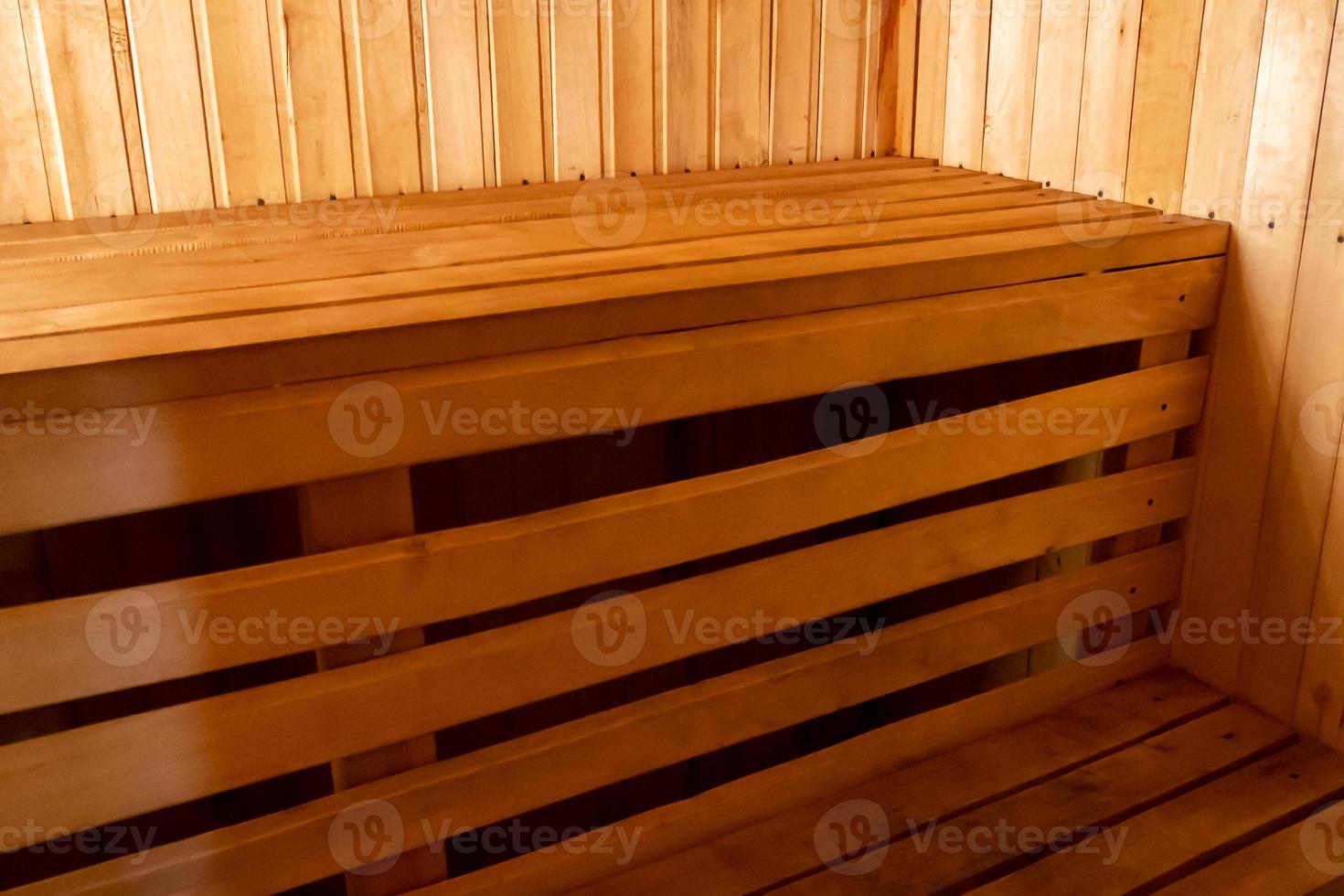 Interior details of traditional Finnish sauna steam room. Traditional old Russian bathhouse SPA Concept. Relax country village bath concept. photo