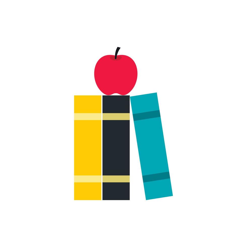 Books and apple icon, flat style vector