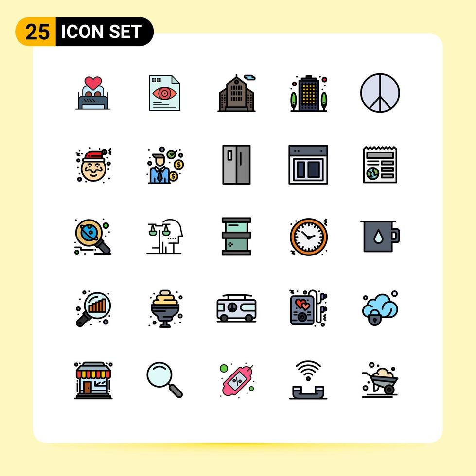 Pack of 25 Modern Filled line Flat Colors Signs and Symbols for Web Print Media such as freedom house eye building corporation Editable Vector Design Elements