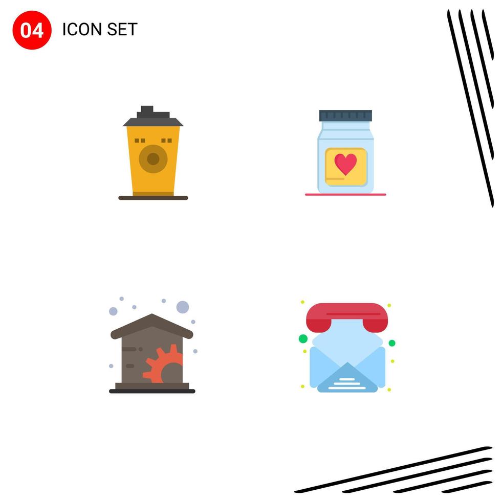 Editable Vector Line Pack of 4 Simple Flat Icons of coffee home black coffee heart contacts Editable Vector Design Elements