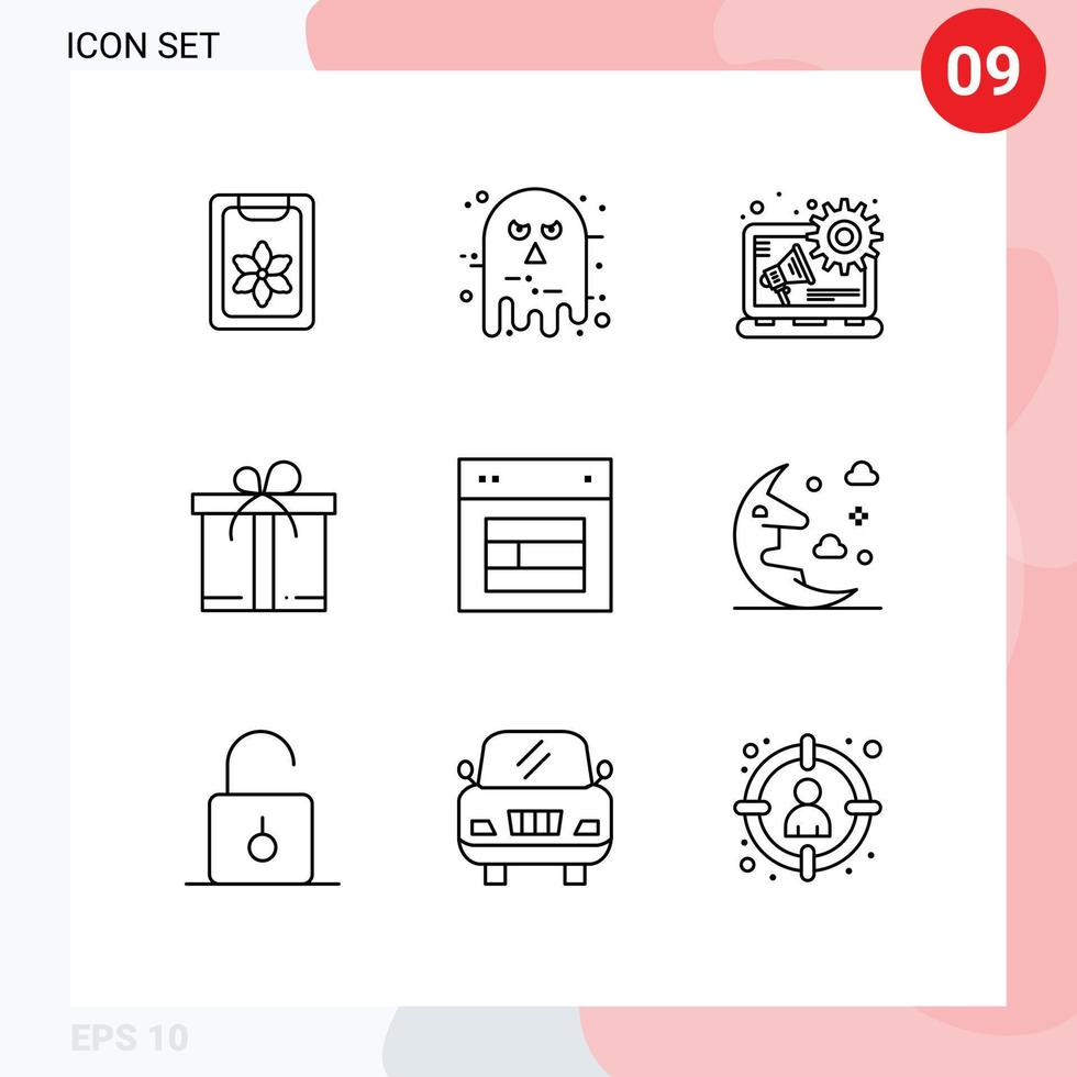 Set of 9 Vector Outlines on Grid for site design scary motivation gift Editable Vector Design Elements