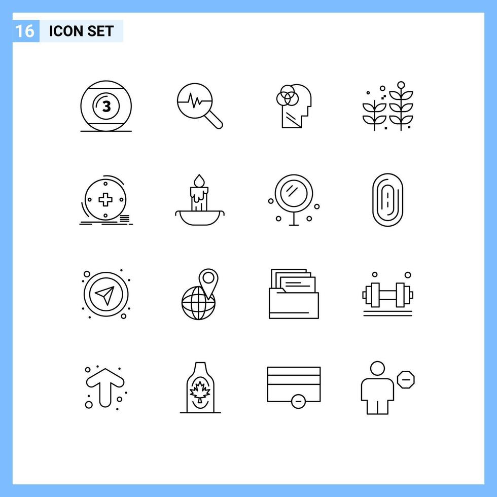 Universal Icon Symbols Group of 16 Modern Outlines of digital plant search chart leaf head Editable Vector Design Elements