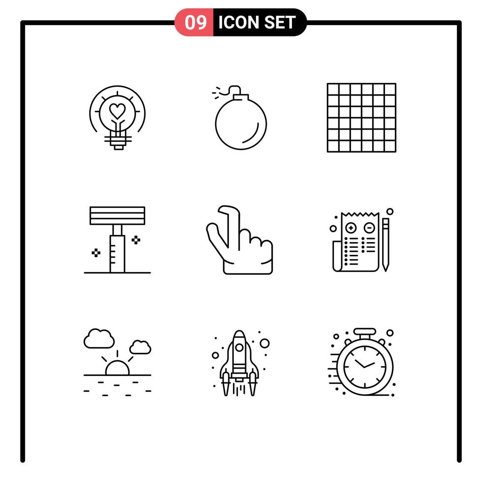 grupo de símbolos de iconos universales de 9 contornos modernos de elementos de diseño de vectores editables de la cuadrícula de pellizco del navegador