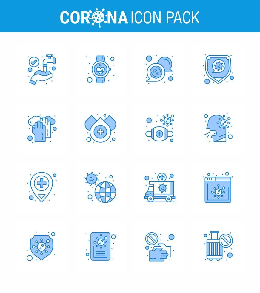 25 Coronavirus Emergency Iconset Blue Design such as healthcare safety smart watch protection rx viral coronavirus 2019nov disease Vector Design Elements