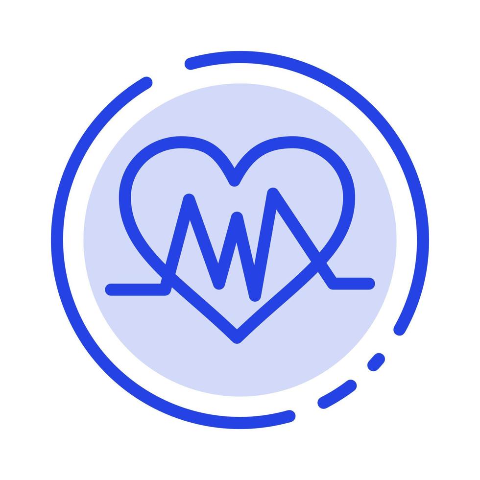 corazón médico latido del corazón pulso azul línea punteada icono de línea vector