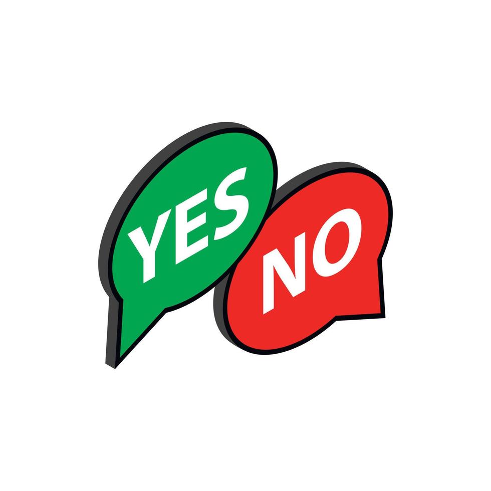 Speech bubble yes no icon, isometric 3d style vector