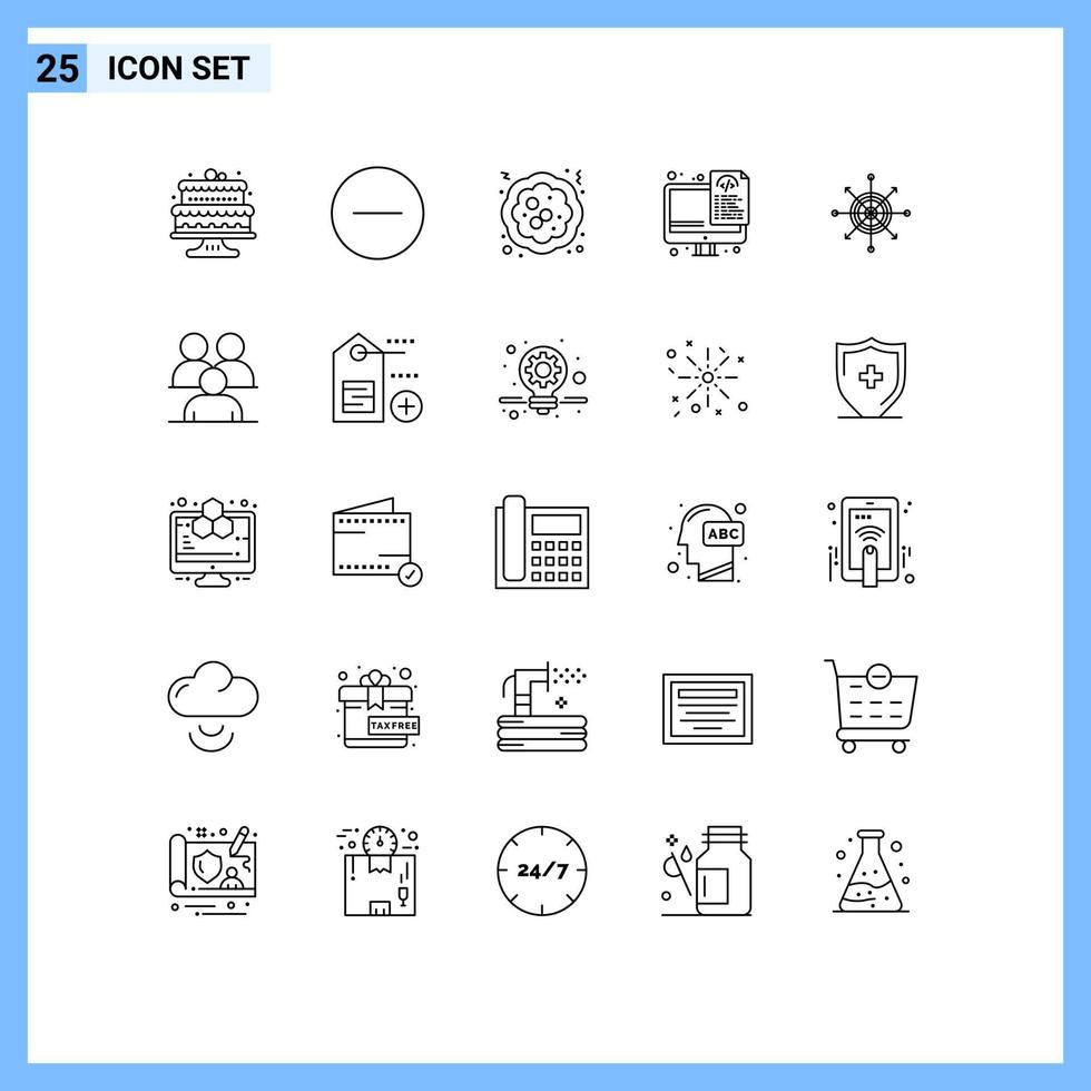paquete de 25 líneas modernas, signos y símbolos para medios de impresión web, como archivos de placa, programación de pasteles, codificación, elementos de diseño de vectores editables