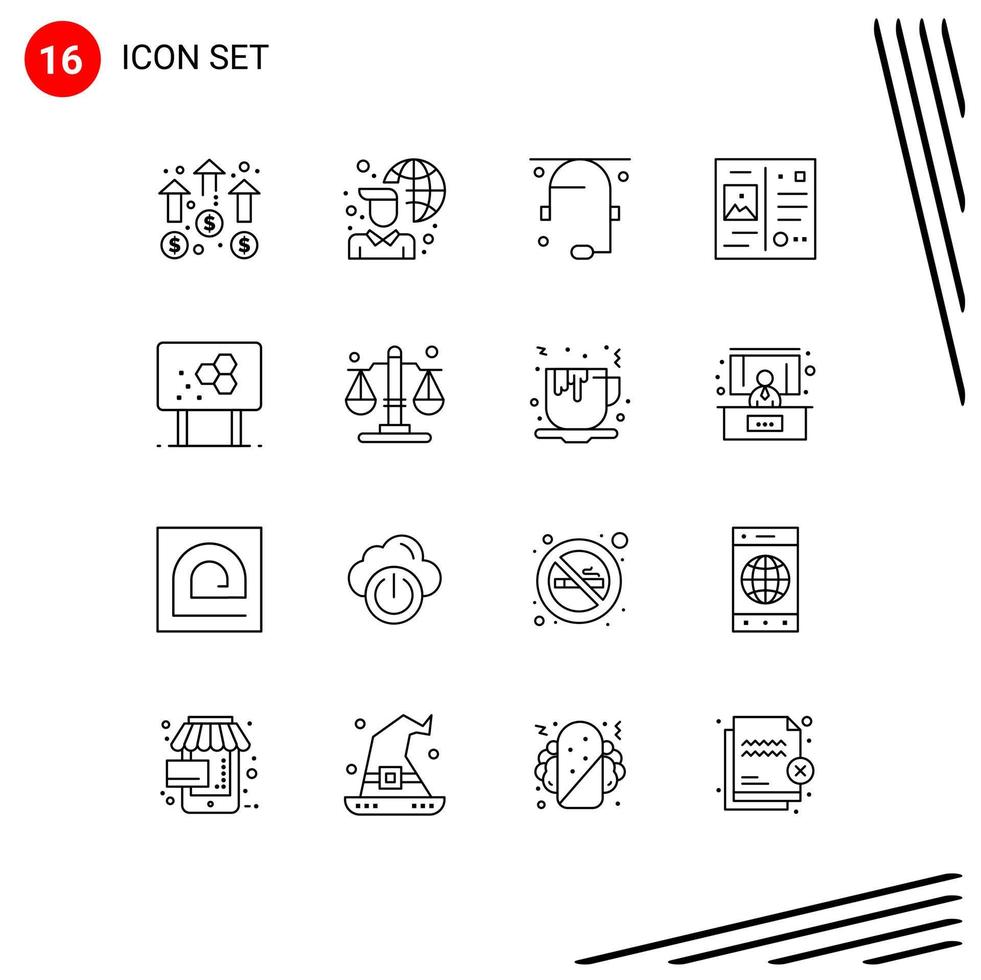 Stock Vector Icon Pack of 16 Line Signs and Symbols for biochemistry travel network postcard support Editable Vector Design Elements