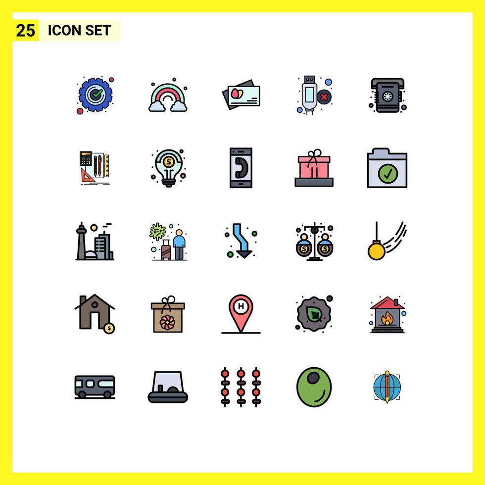 25 User Interface Filled line Flat Color Pack of modern Signs and Symbols of contact phone wave hdmi cable Editable Vector Design Elements