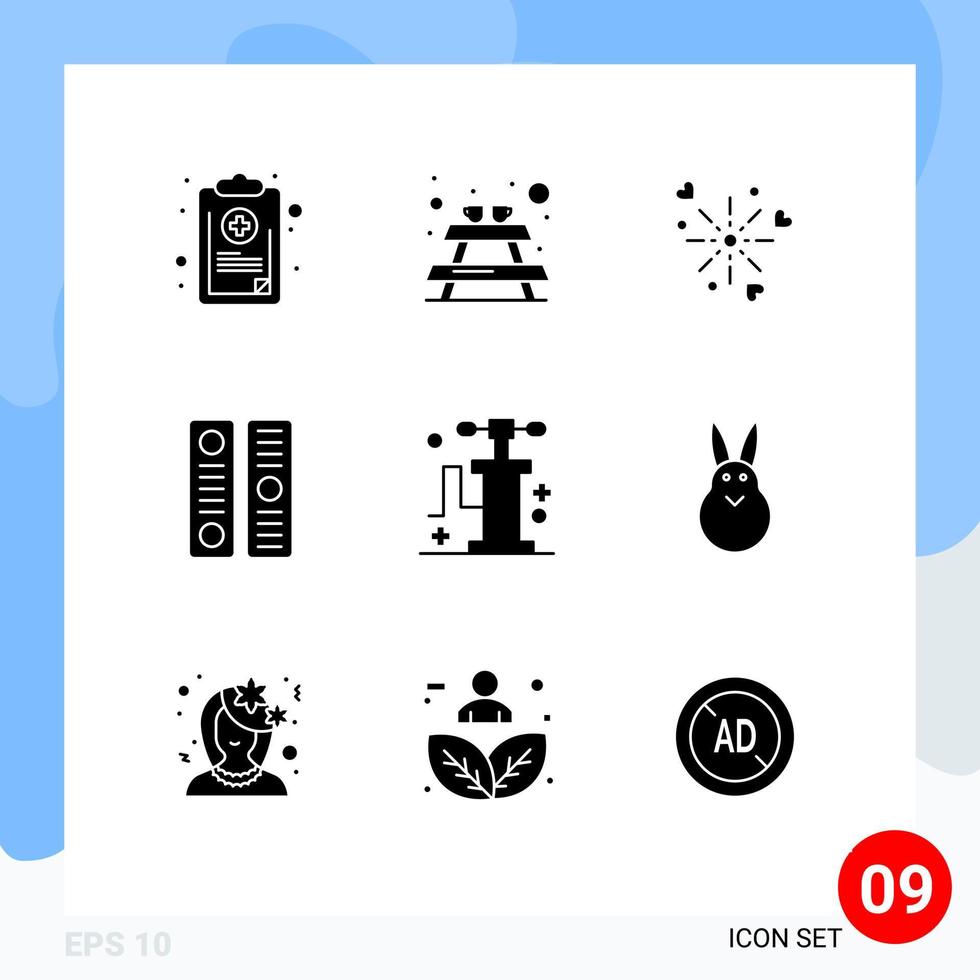 9 Universal Solid Glyph Signs Symbols of transport file cover fireworks document archive Editable Vector Design Elements