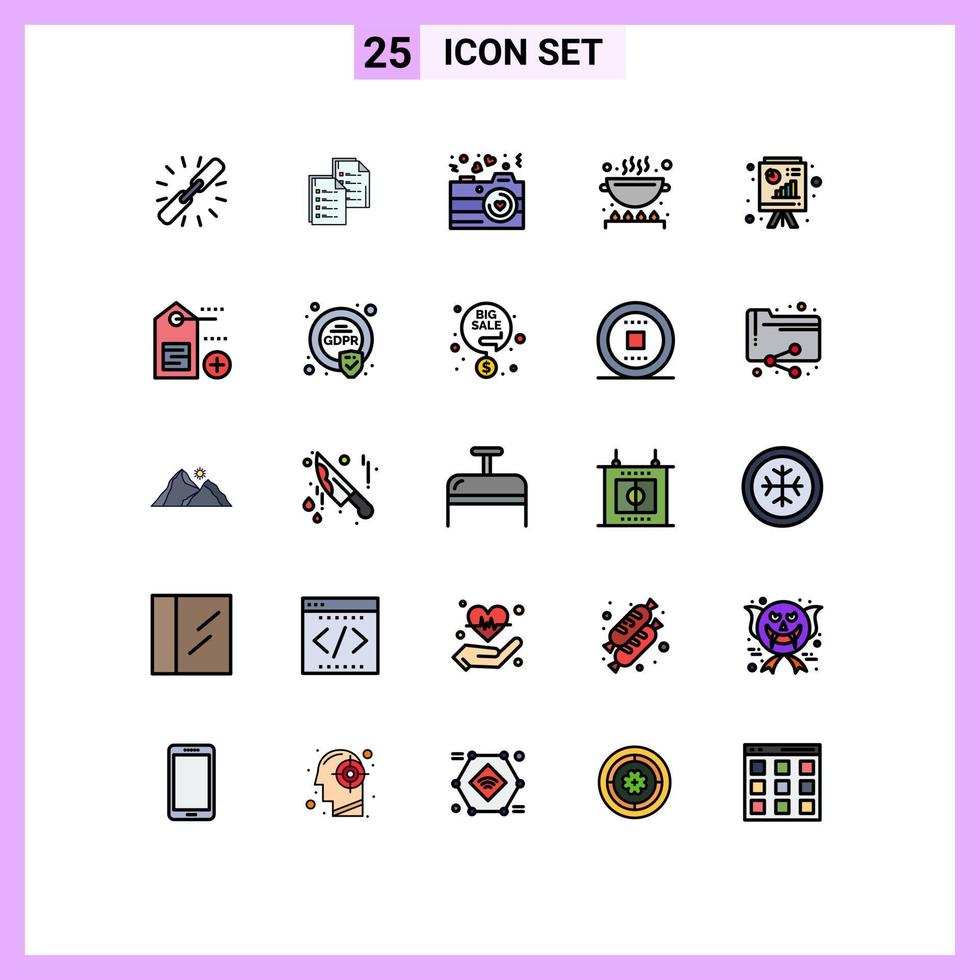 conjunto de 25 iconos de ui modernos símbolos signos para cocina cocinar copiar san valentín amor elementos de diseño vectorial editables vector