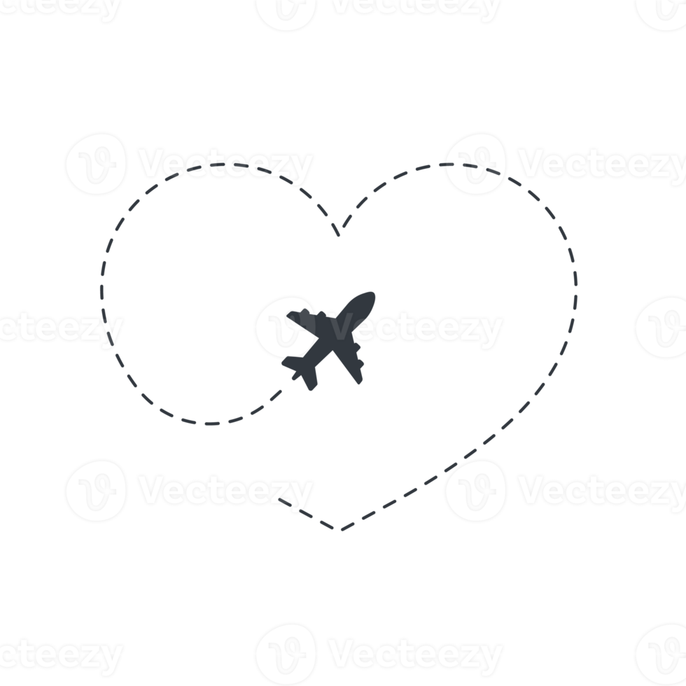 Airplane routes travel icon. Travel from start point and dotted line tracing. png
