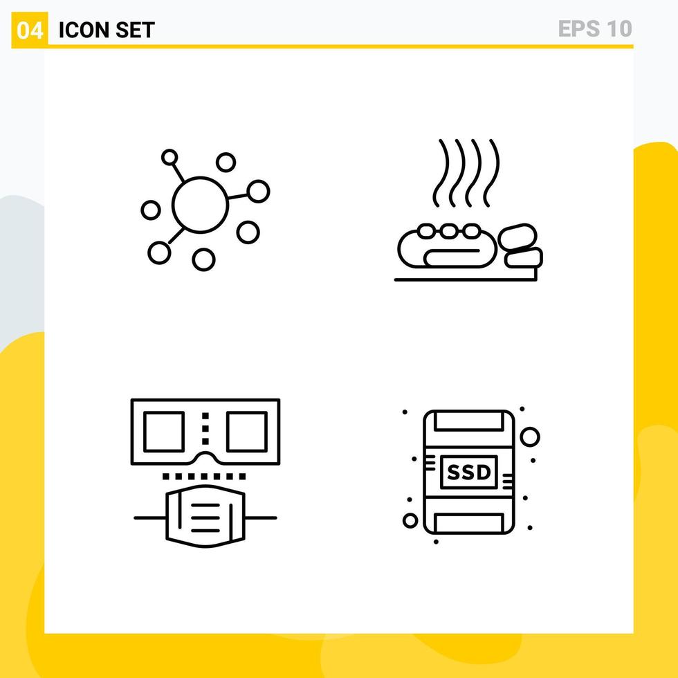 Collection of 4 Universal Line Icons Icon Set for Web and Mobile Creative Black Icon vector background