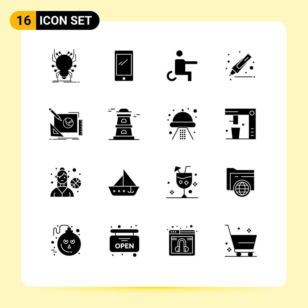 16 Universal Solid Glyph Signs Symbols of logo highlighter android drawing people Editable Vector Design Elements