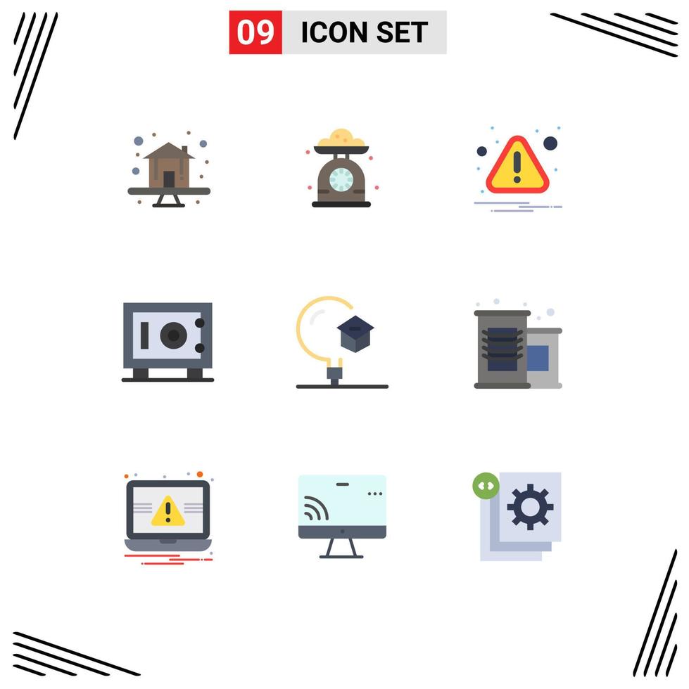grupo de 9 signos y símbolos de colores planos para el conocimiento elementos de diseño de vectores editables de atención de dinero a escala segura