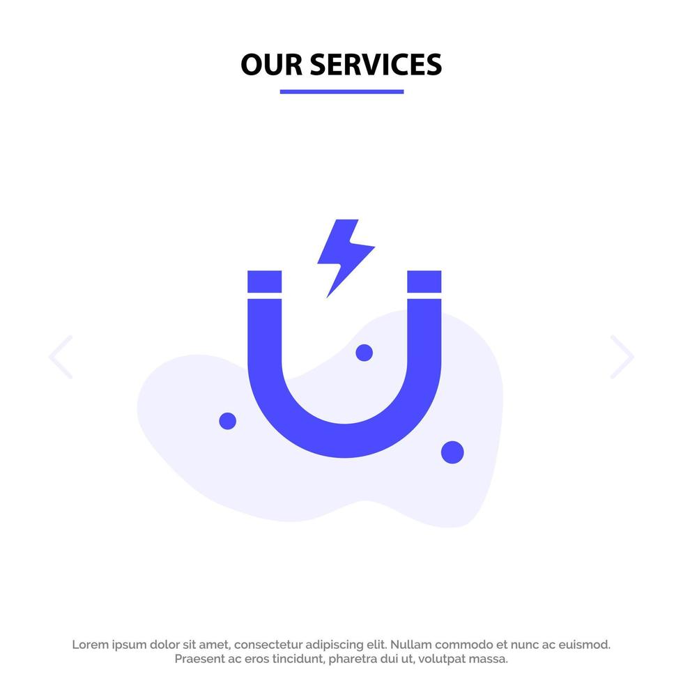 Our Services Attraction Magnet Science Solid Glyph Icon Web card Template vector