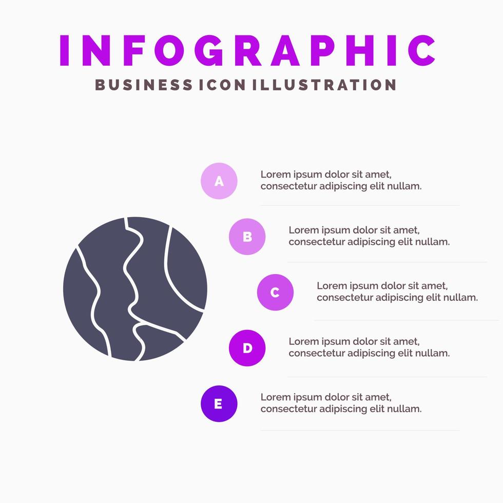 ubicación global mapa geografía mundial icono sólido infografía 5 pasos presentación antecedentes vector
